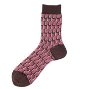 Jacquard knit pink & brown socks